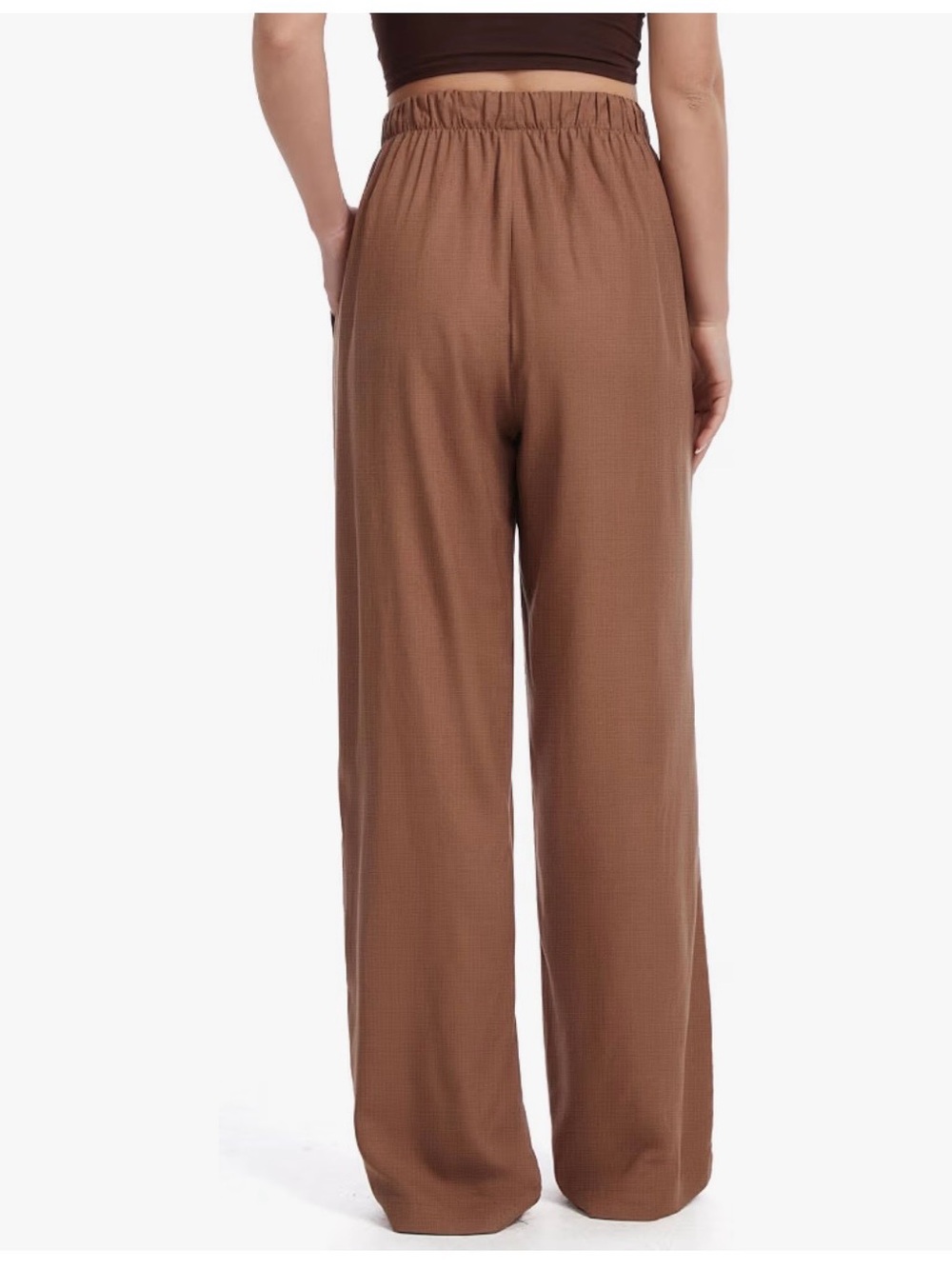 Wide-Leg Drawstring Pants - Brown - Picture 3 of 4